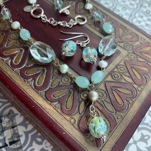 SET,Sterling Silver freshwater pearl Amazonite Necklace and earrings